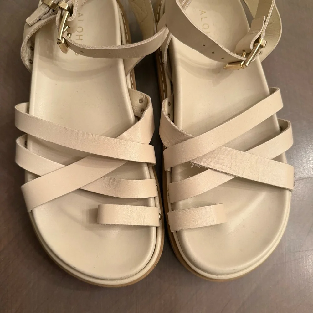 ALOHAS Cream Strappy Ankle Buckle Sandals